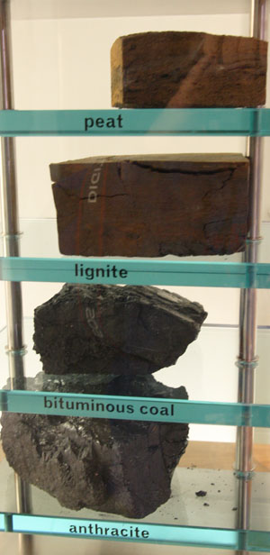 coal grades - peat, lignite, bituminous, anthracite