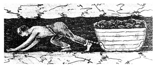 19th century miner hauling bucket of coal